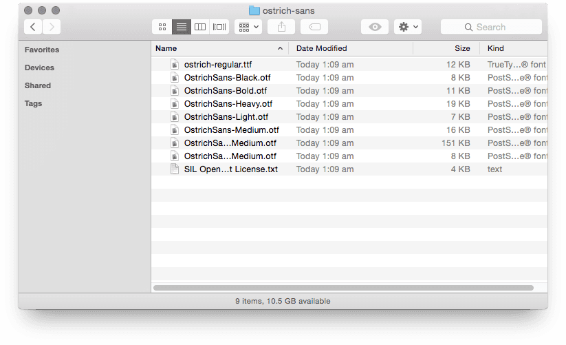 Here we have unzipped the files. Select all the font files (the ttf and/or the otf files) and open them.
